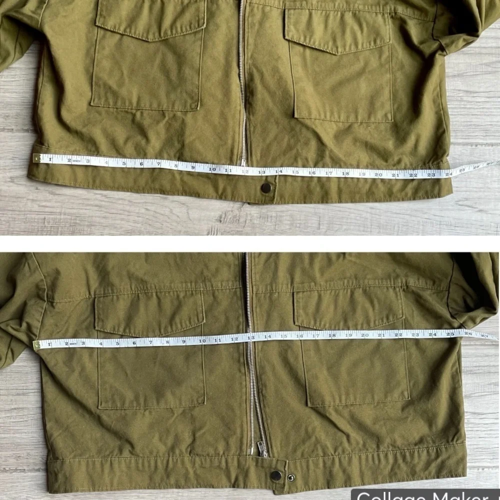 JustFab Canvas Cropped Jacket Balloon Sleeve Olive Green Boxy Cargo Like SZ XXL - Picture 14 of 16